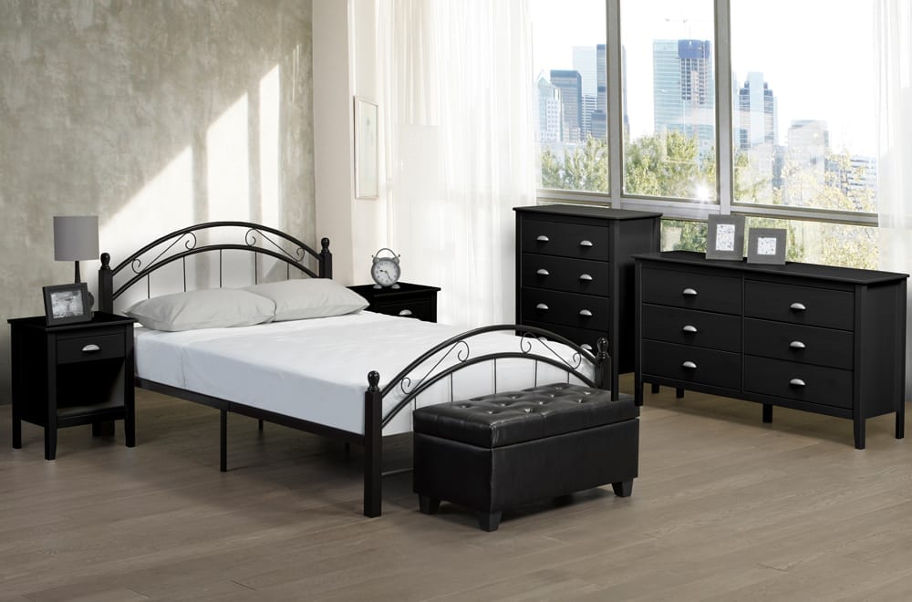 Dawson Espresso Metal Wood Platform Bed - Angled view