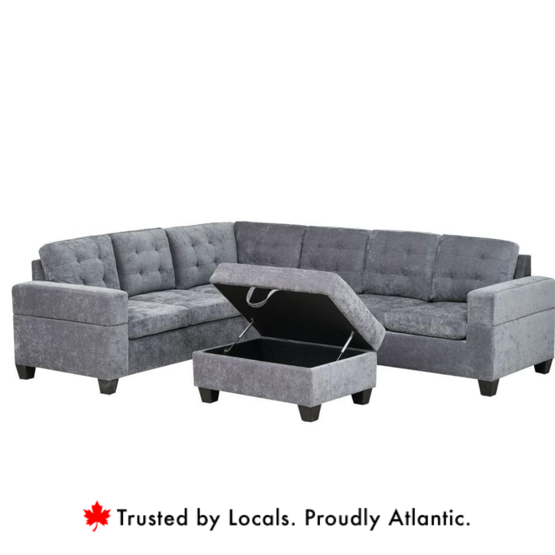 Emerson Grey Sectional Sofa With Ottoman - Ottoman View