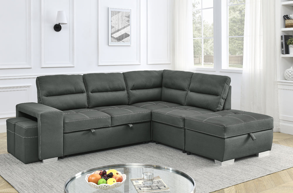 Evander Sectional Sofa Grey - Front View