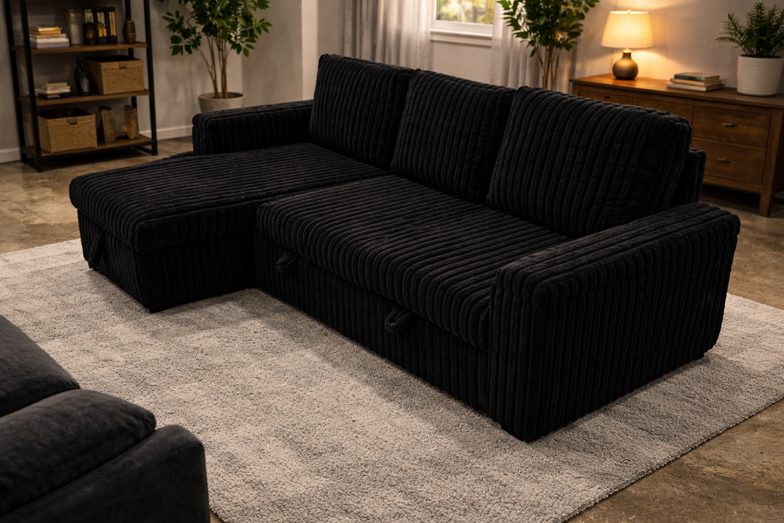 Floger Sofa Bed - Black Corduroy - Side View