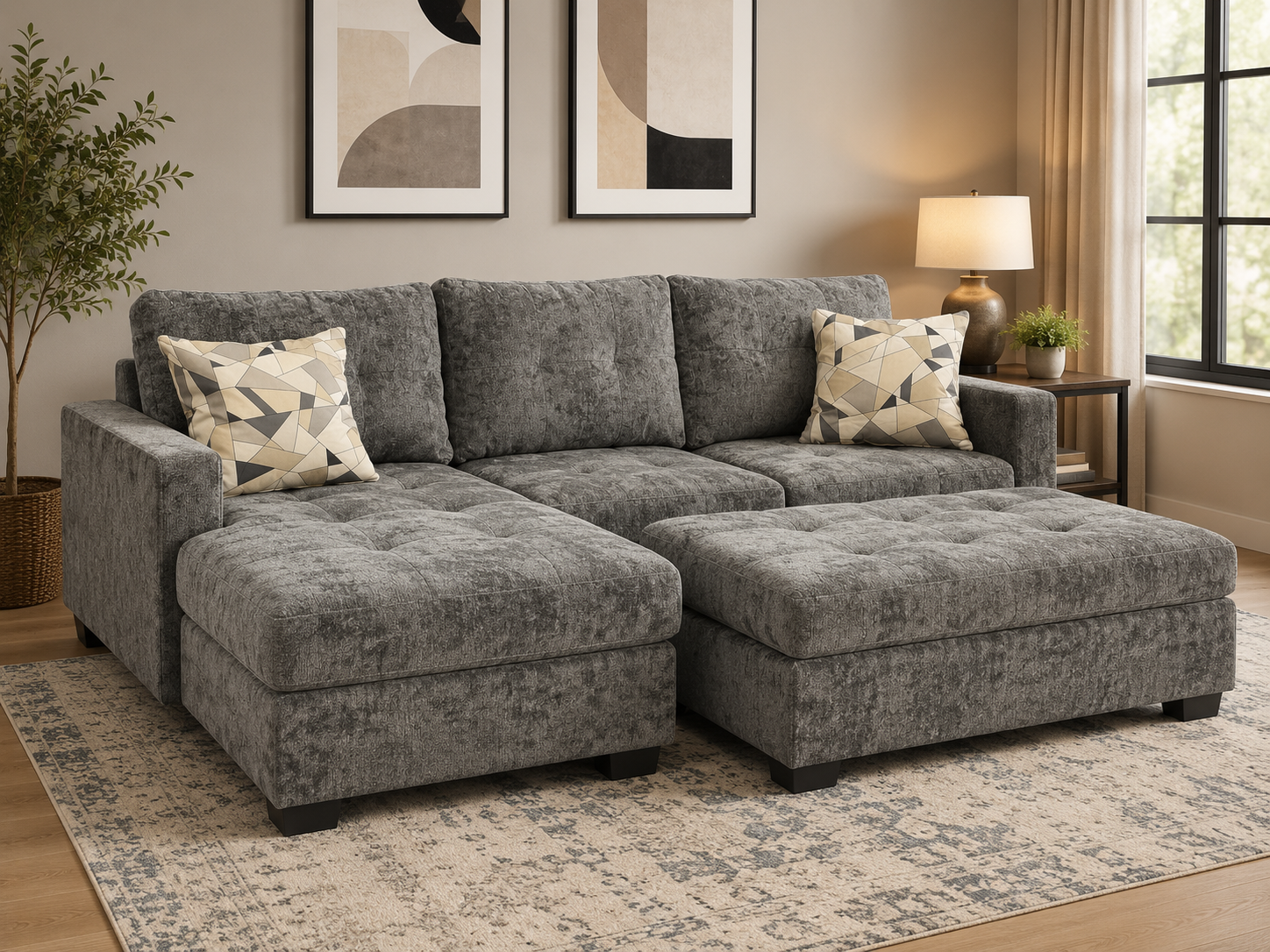 Lina Dark Grey Fabric Sectional