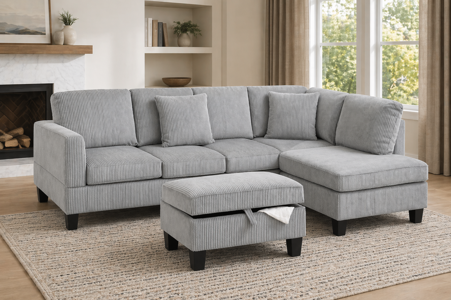 Kennedy grey sectional sofa with ottoman in stock same-day delivery Halifax at Furniture Spot