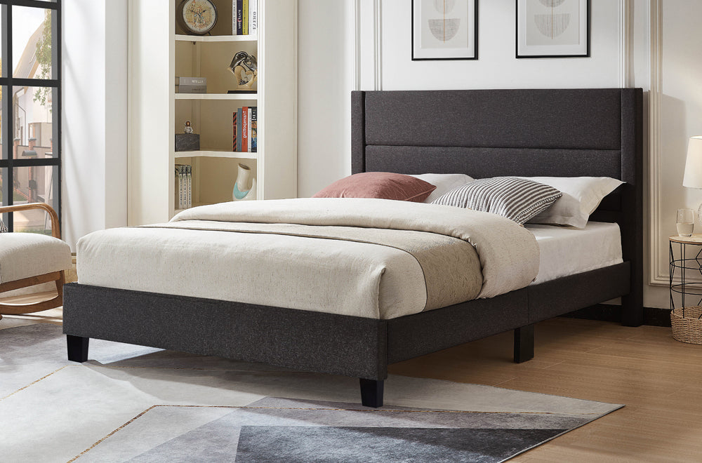Logan Grey Leatherette Platform Bed - Angled view
