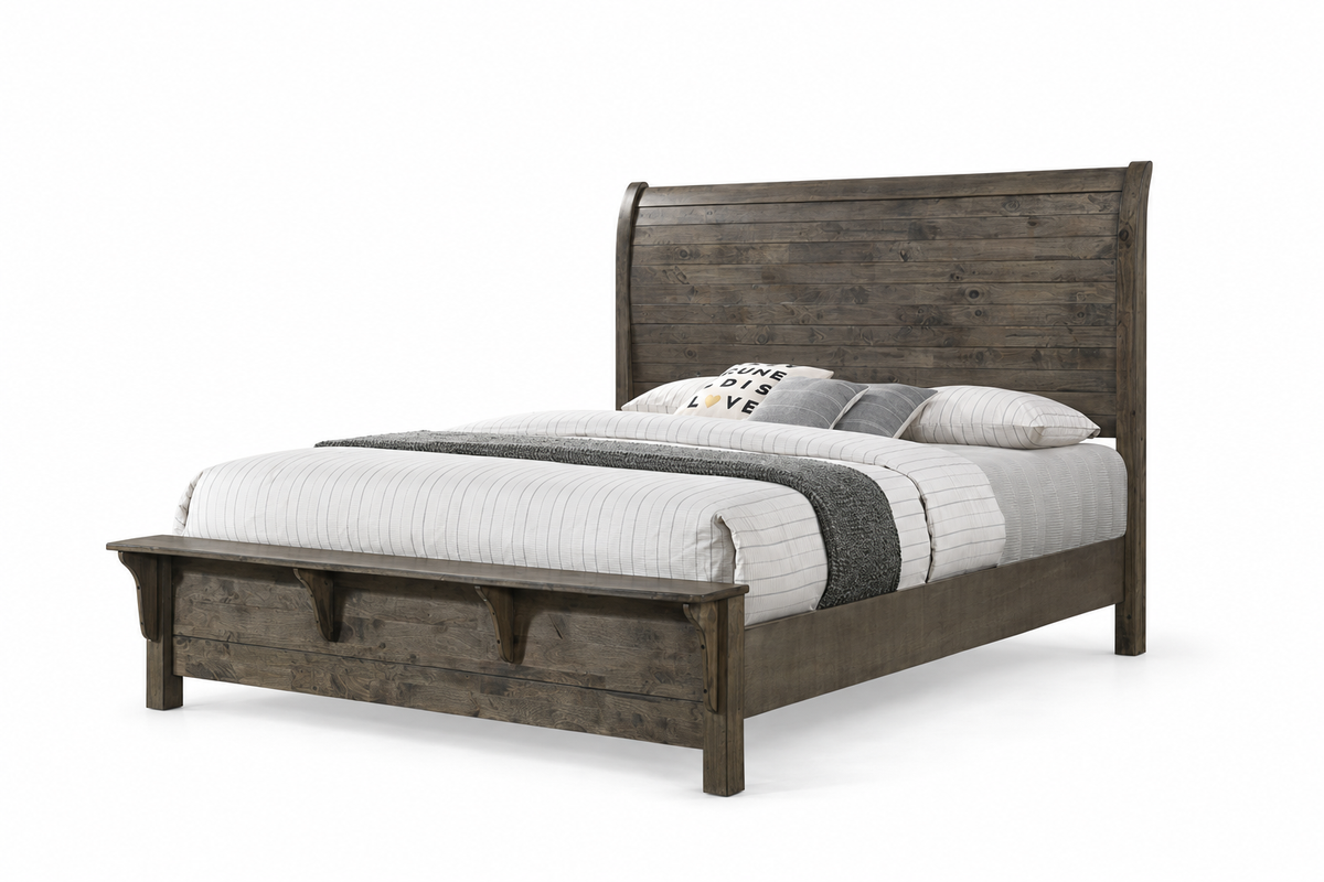 Margaret grey bedroom set bed frame detail; mattress and bedding not included, isolated view