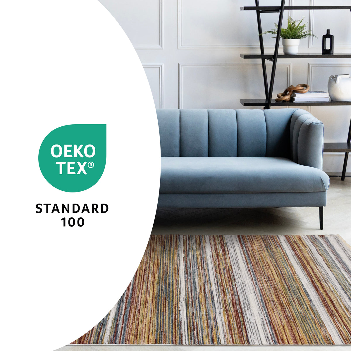 Marisa area rug in a living room - OEKO-TEX Standard 100 certified