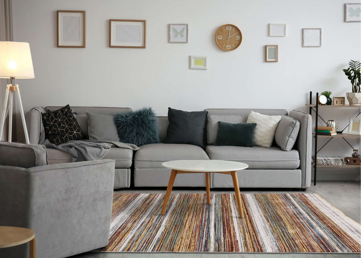 Marisa multicolour stripe area rug - texture and styling view 3