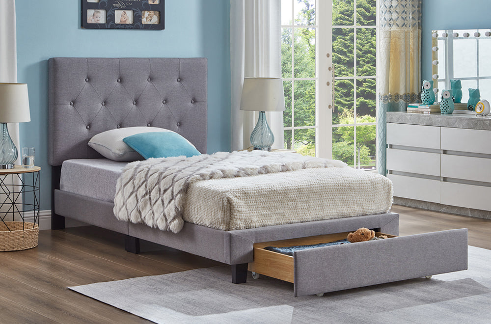 Mateo Storage Platform Bed Grey - Angled view