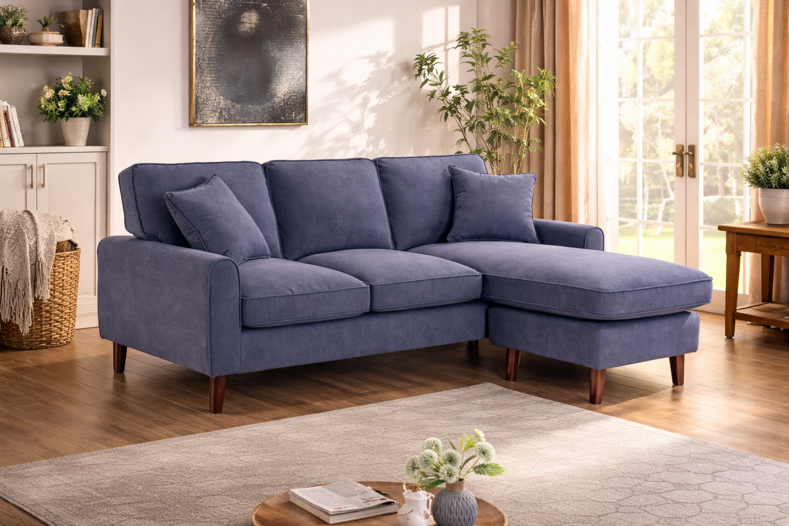 Mona Grey Velvet Sectional Sofa with Reversible Chaise - Left Angle View