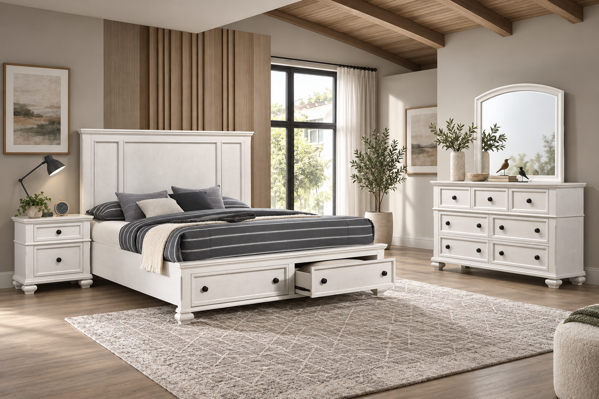 Romeo antique white bedroom set, bedroom setting