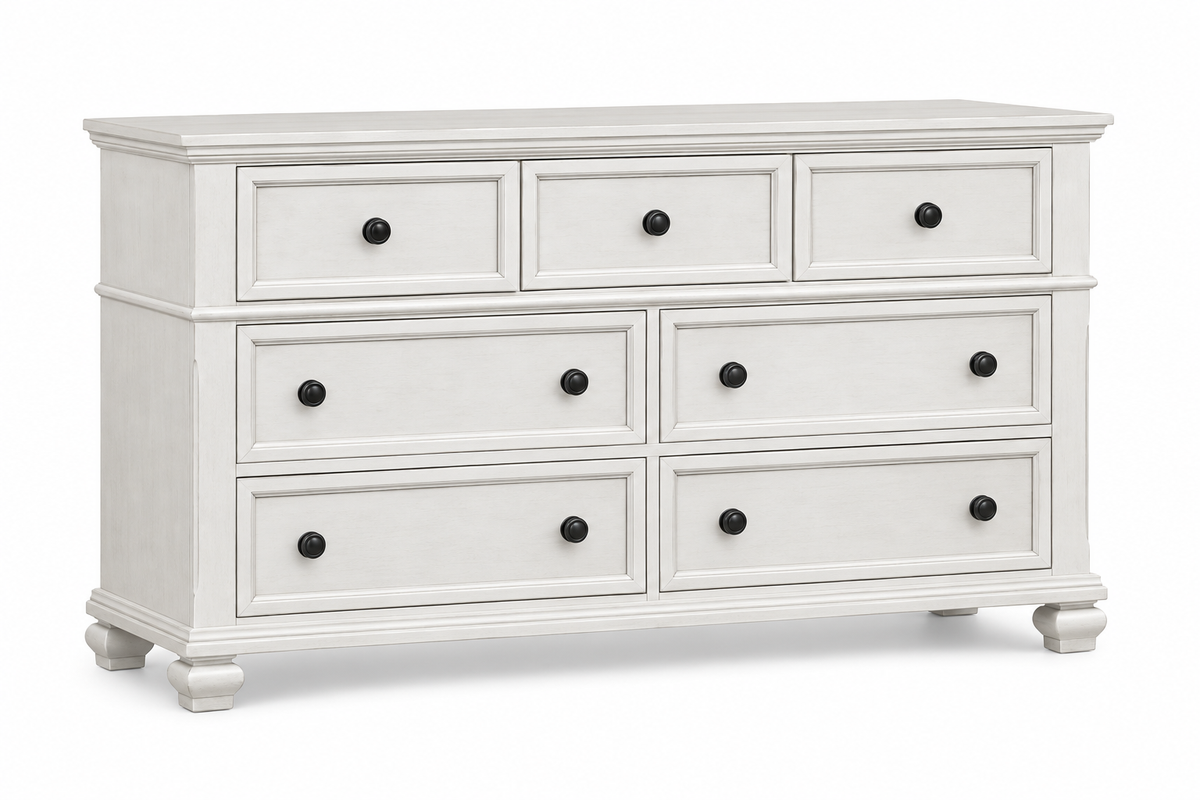 Romeo antique white bedroom set - antique white dresser, product view