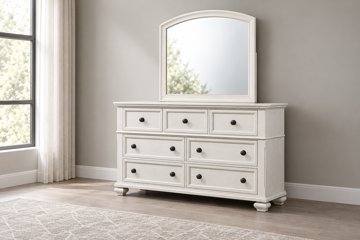 Romeo antique white dresser, product photograph