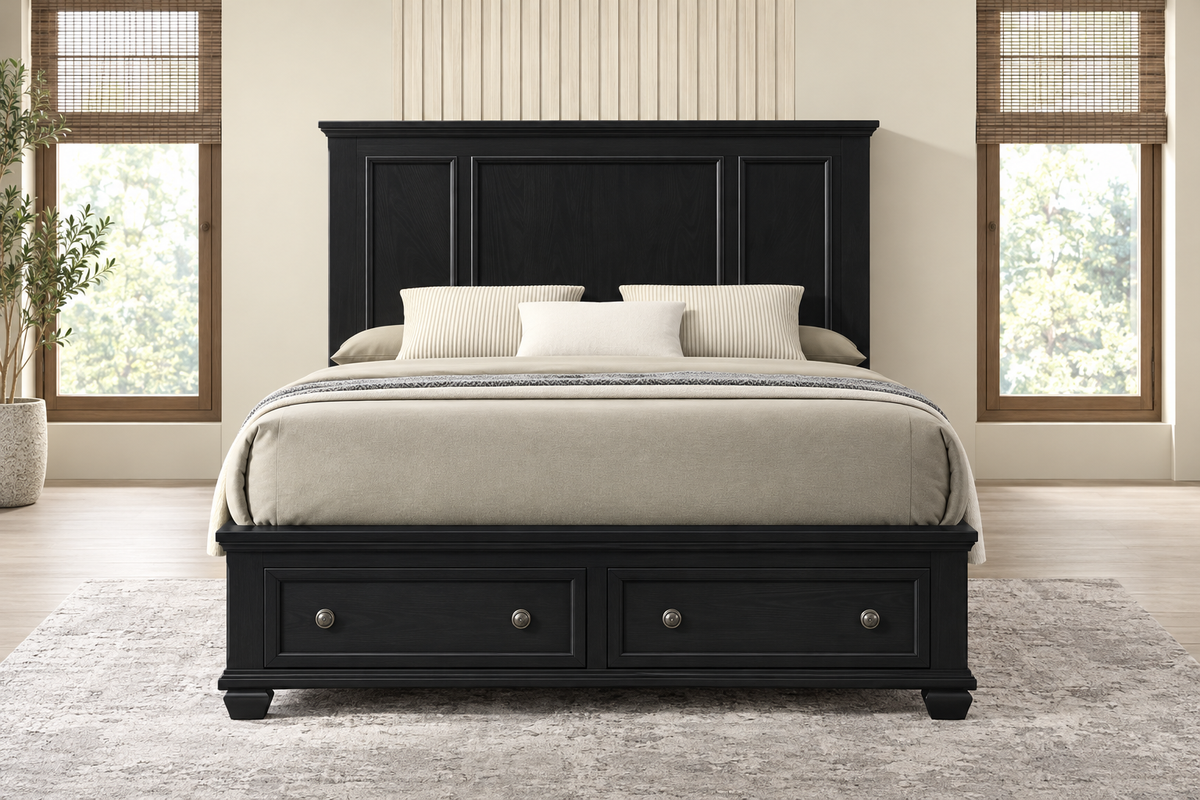 Romeo black bed, angled view