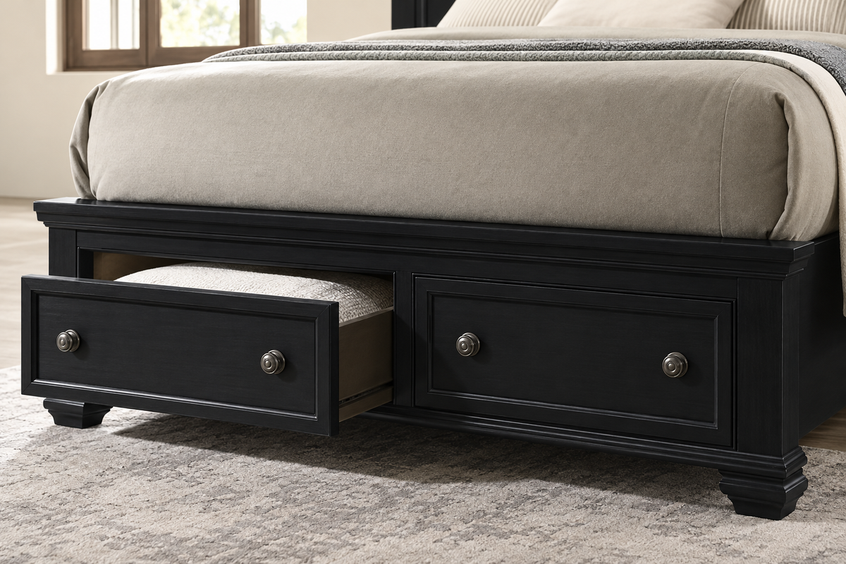 Romeo black bedroom set - black bed, close-up detail