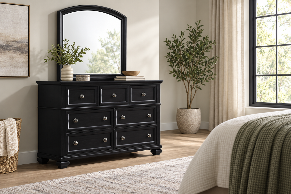 Romeo black dresser, bedroom setting