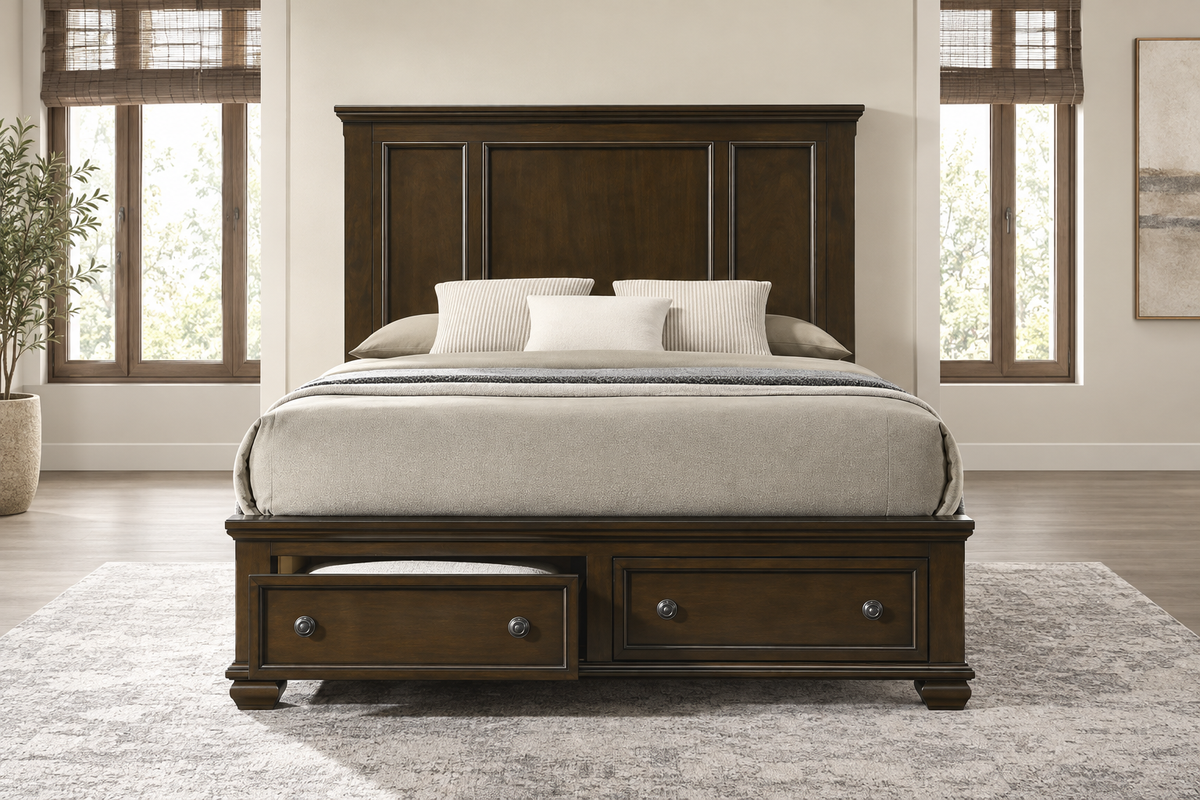 Romeo brown bed, angled view
