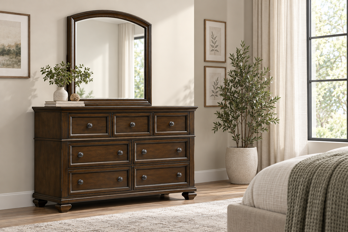 Romeo brown bedroom set - brown mirror, bedroom setting 2