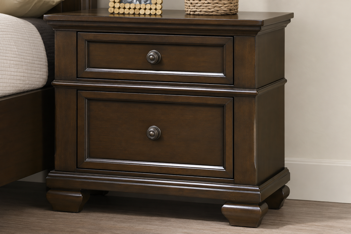 Romeo brown nightstand, close-up detail
