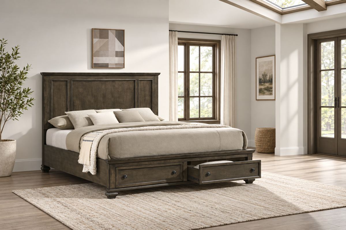 Romeo grey bedroom set - grey bed, bedroom setting