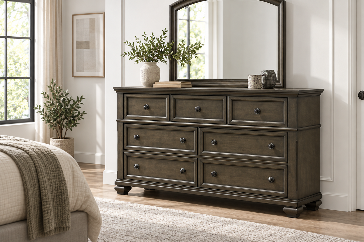 Romeo grey dresser, bedroom setting