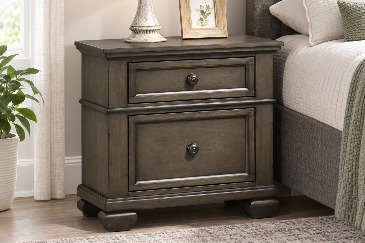 Romeo grey bedroom set - grey nightstand, bedroom setting