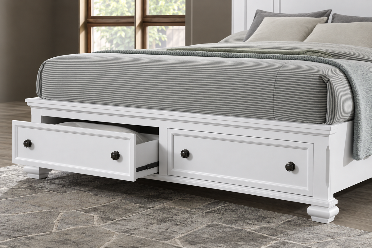 Romeo white bedroom set - white bed, close-up detail 2