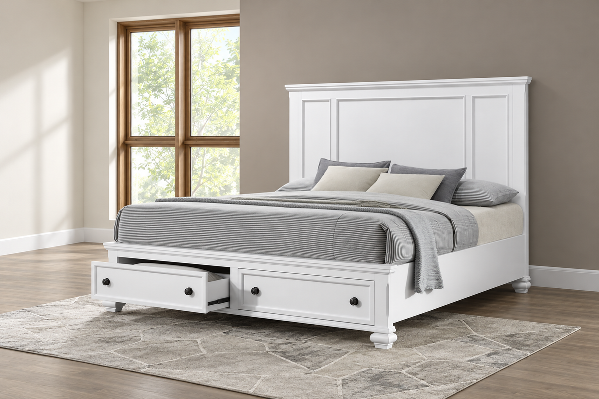 Romeo white bed, product photograph
