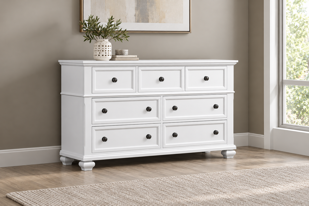 Romeo white dresser, product photograph