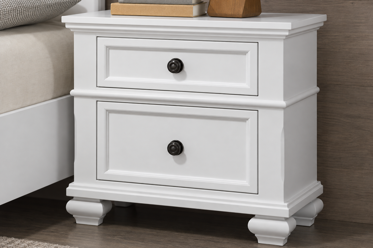 Romeo white nightstand, close-up detail