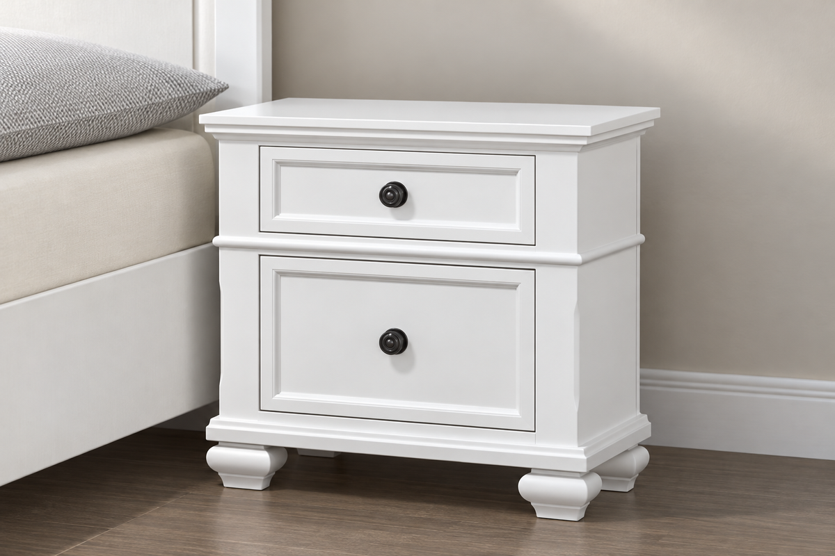 Romeo white bedroom set - white nightstand, product photograph