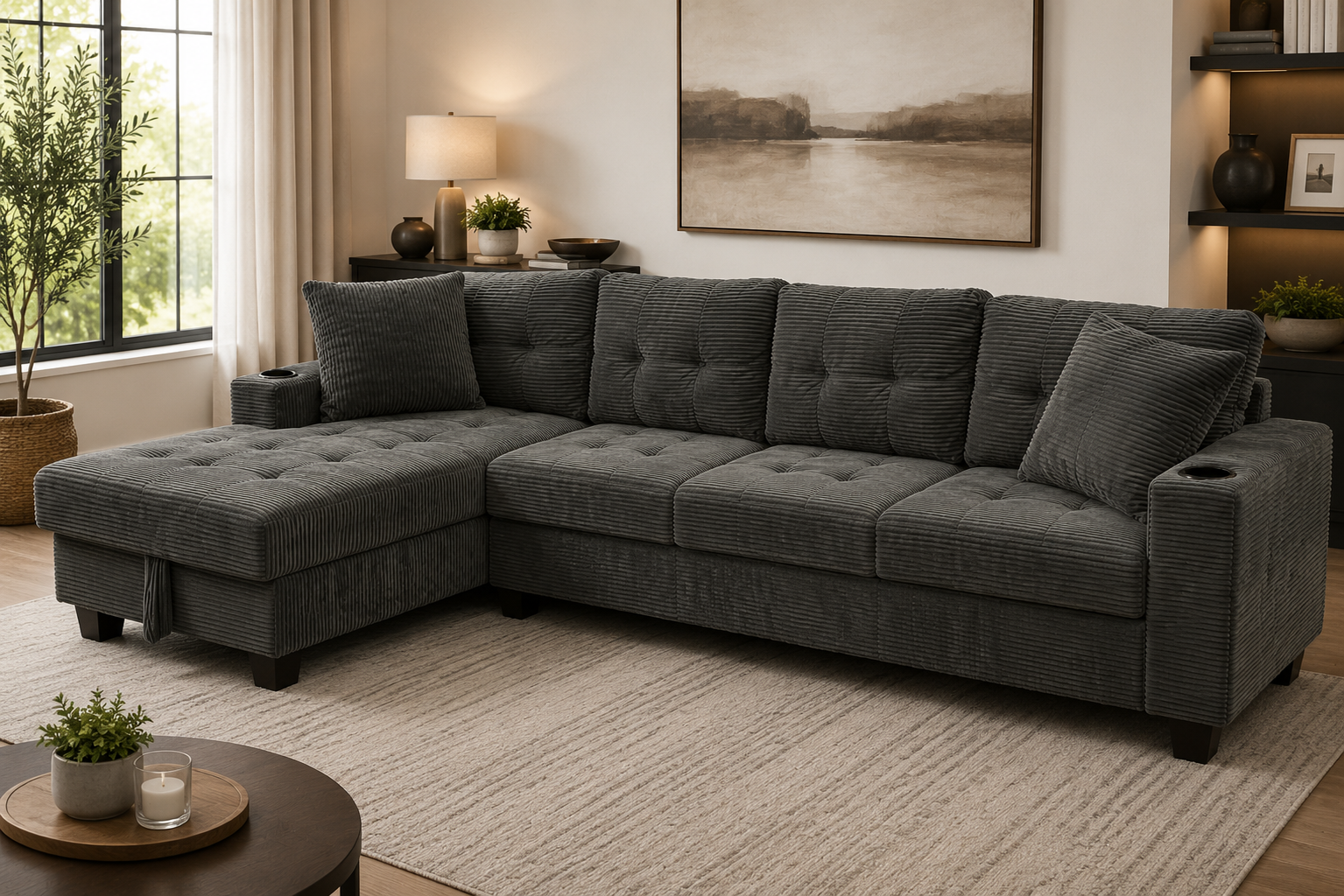 Sara Grey Sectional Sofa - Front View