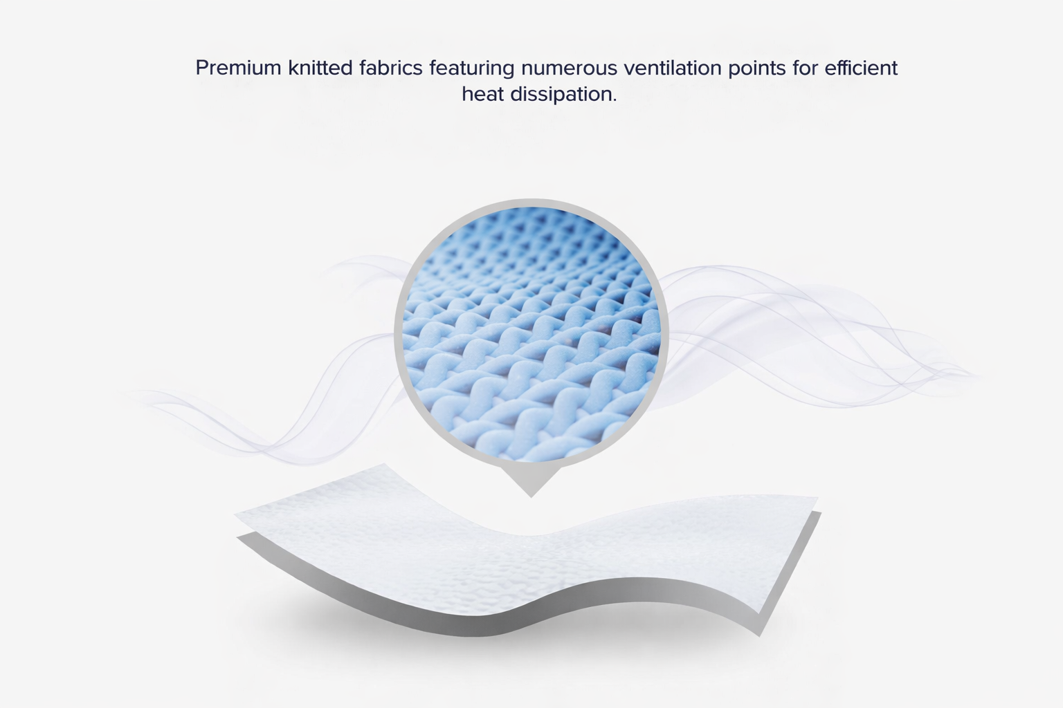 Close-up of Solara premium knitted mattress fabric highlighting ventilation points for improved airflow and heat dissipation.