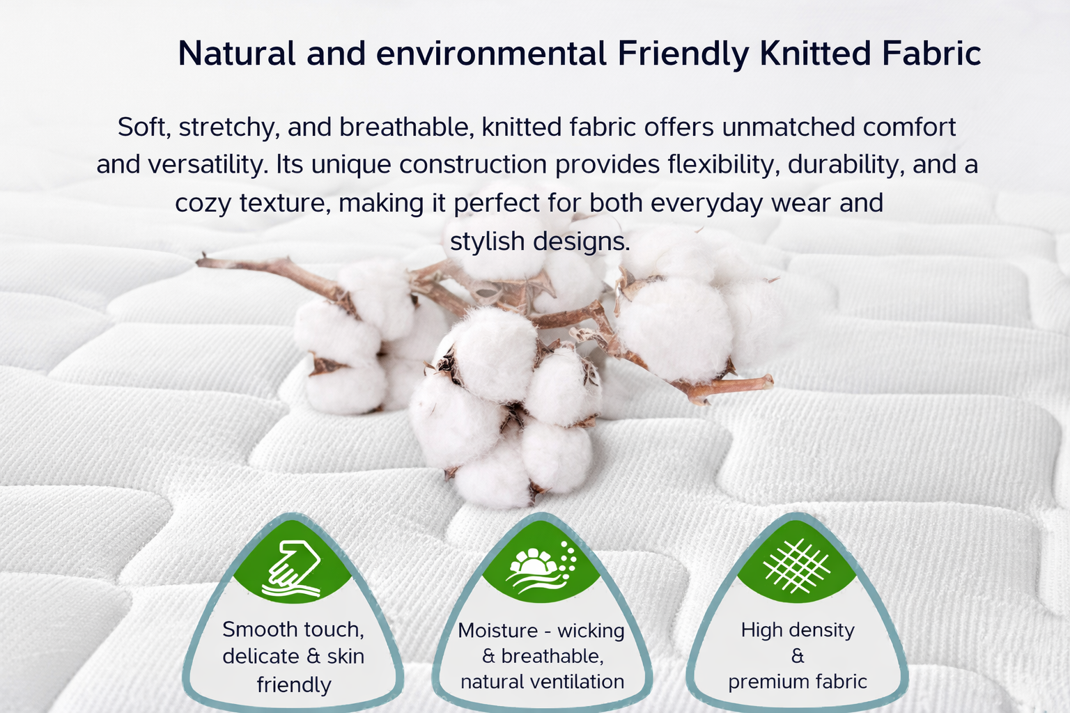 Natural eco-friendly knitted mattress fabric with cotton detail