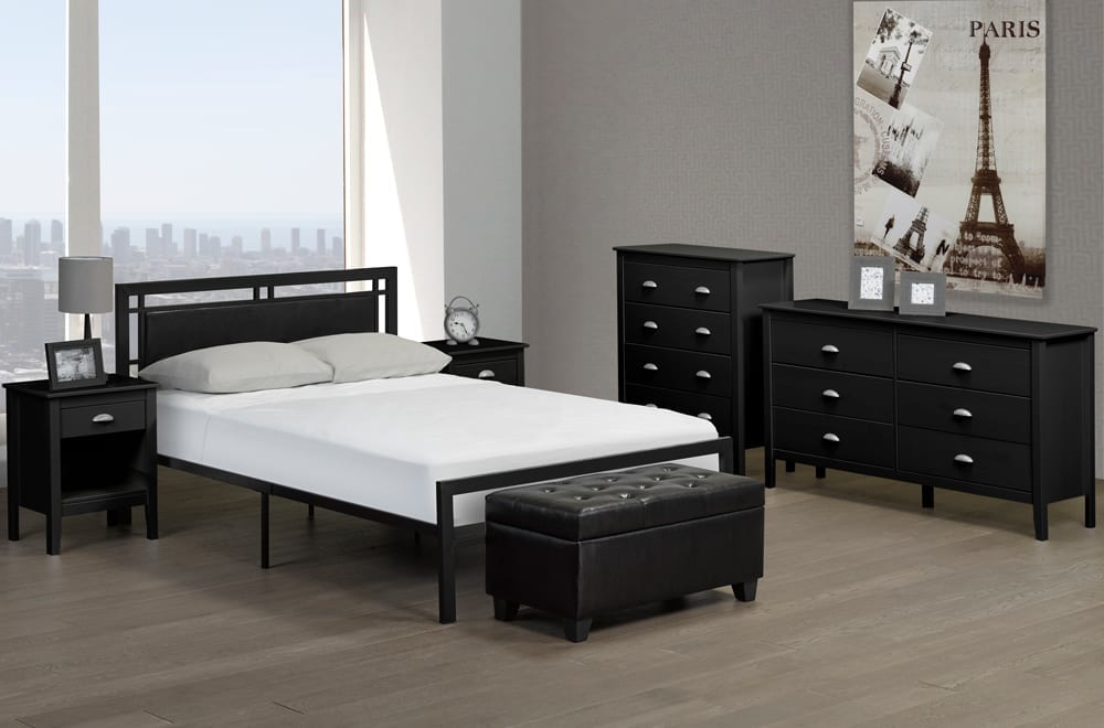 T2201 - Platform Bed with Headboard, Black or White