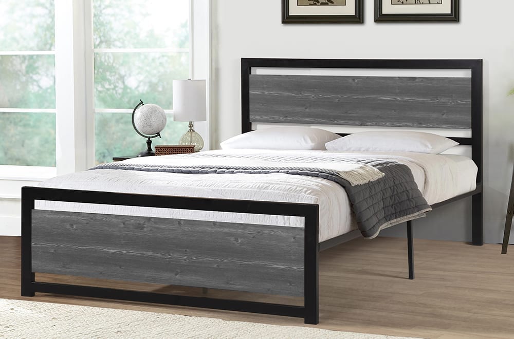 T2233 - Platform Bed, Headboard and Footboard, Grey