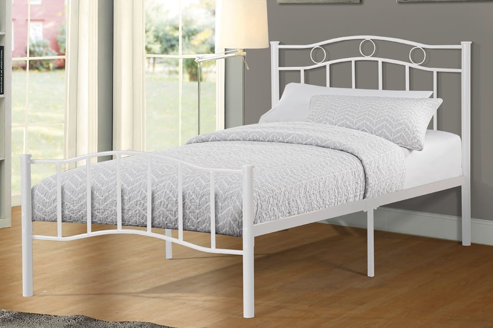 T2300 - Platform Bed with Headboard and Footboard, White Metal
