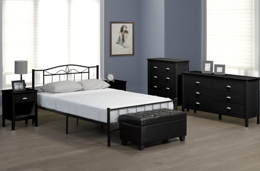 T2310 - Platform Bed with Headboard and Footboard, Black Metal