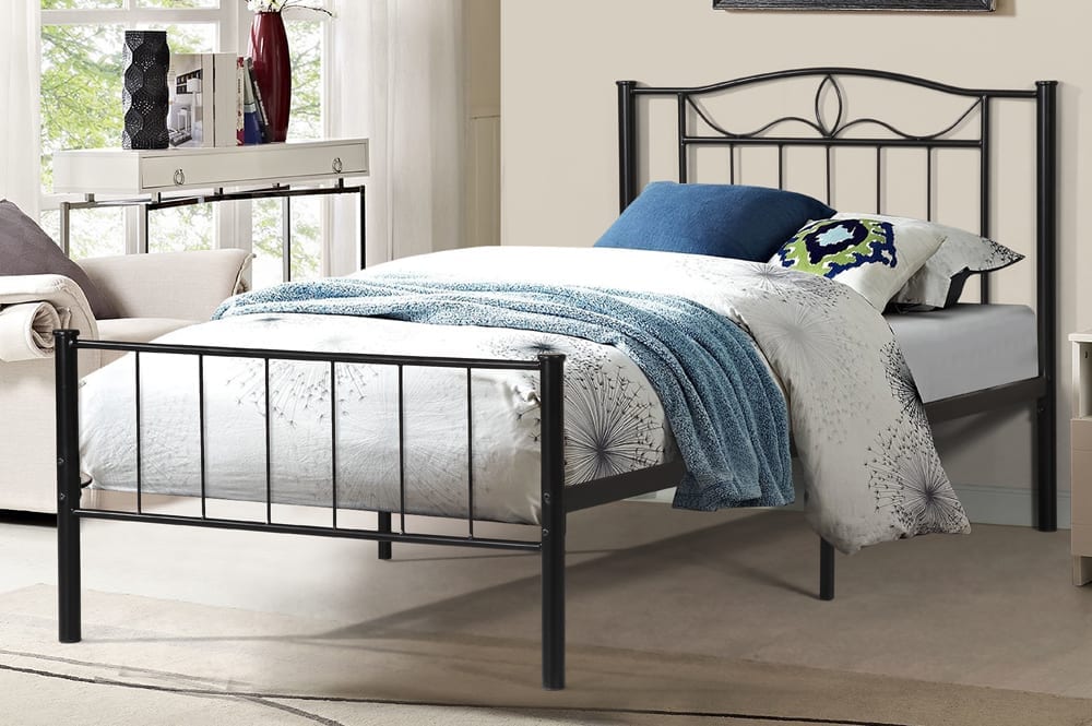 T2310 - Platform Bed with Headboard and Footboard, Black Metal