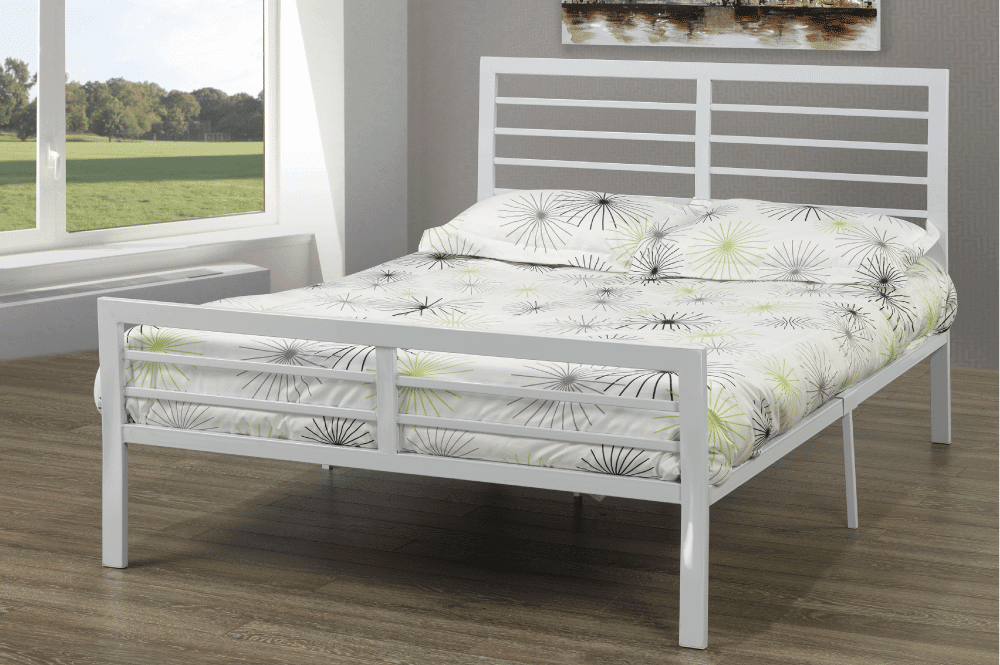 T2336 - Platform Bed with Headboard and Footboard, Charcoal or White Metal