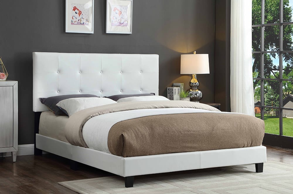 Amaya White Bonded Leather Bed - Angled view