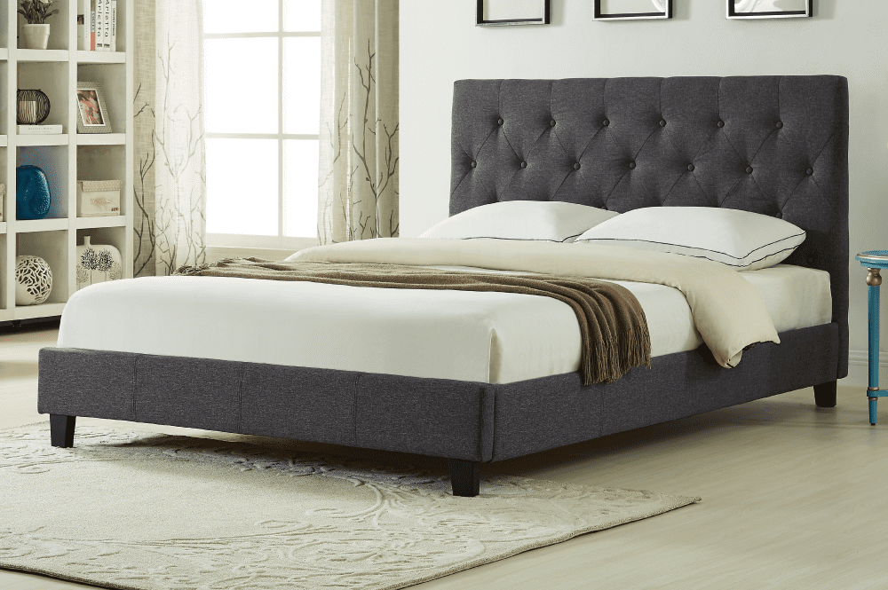 Autumn Charcoal Linen Platform Bed - Angled view