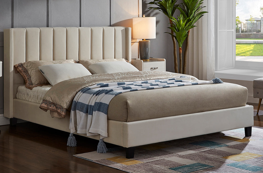Nolan Velvet Platform Bed Off-White - Angled view