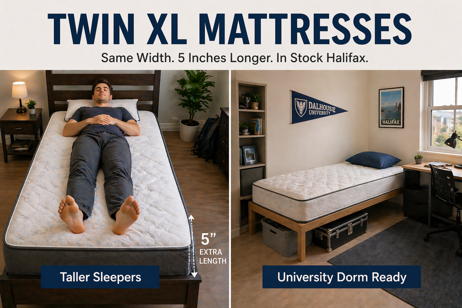 Twin XL mattresses in Halifax at Furniture Spot - extra length for taller sleepers and university dorm rooms, same day pickup available