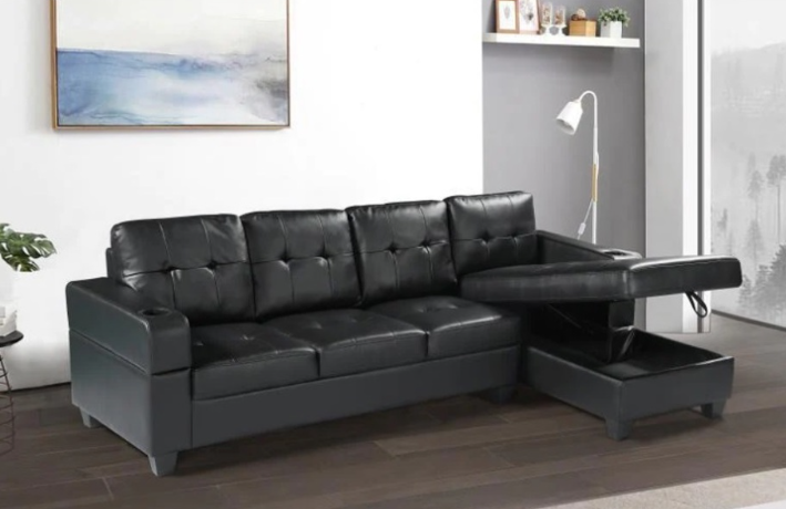 Melisa7631 Sectional Black Air Leather with Storage