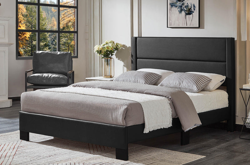 T2175 - Platform bed with Headboard, Black Bonded Leather