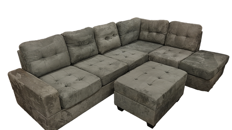 BRAYDEN - Sectional Reversible Chaise Grey Velvet With Ottoman Storage