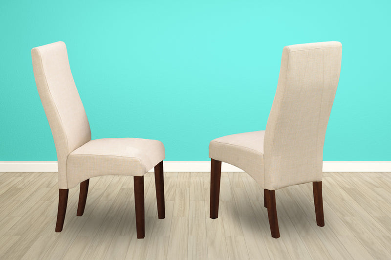 T240 - Two Dining Chairs, Walnut and Beige, Wood and Linen Fabric