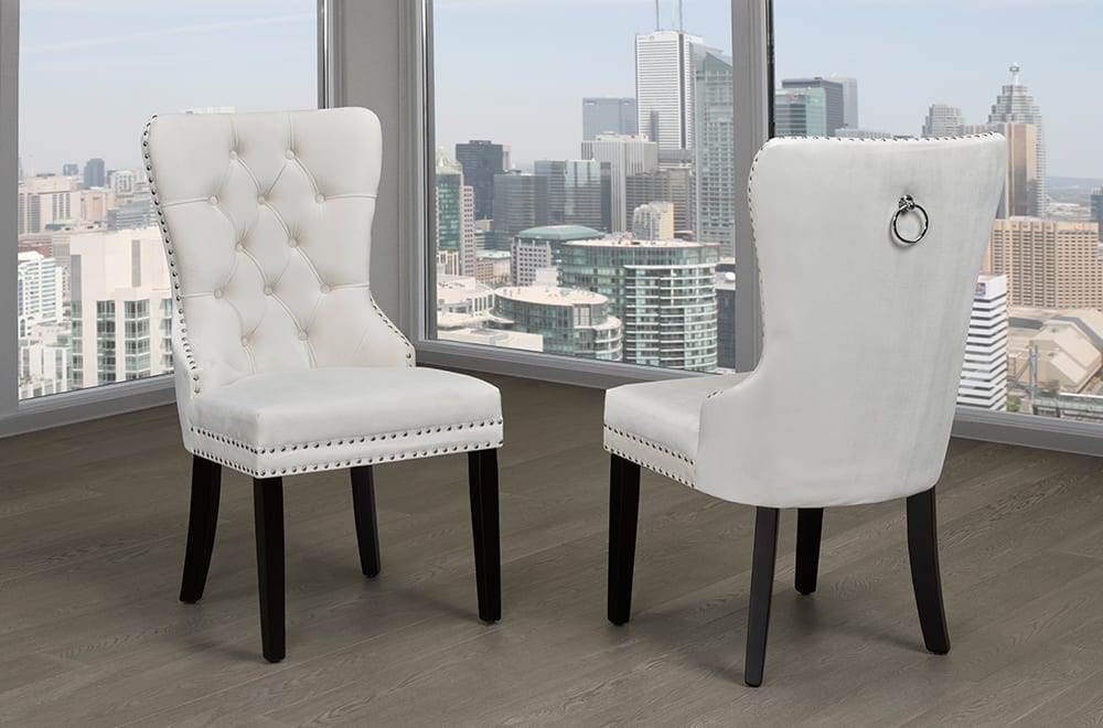 T246 - Two Dining Chairs, Black or Cream or Grey Velvet Fabric