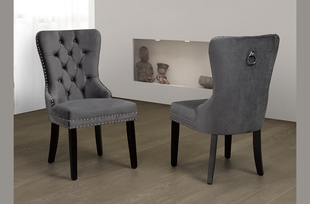 T246 - Two Dining Chairs, Black or Cream or Grey Velvet Fabric