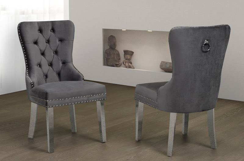 T247 - Two Dining Chairs, Black or Cream or Grey Velvet Fabric