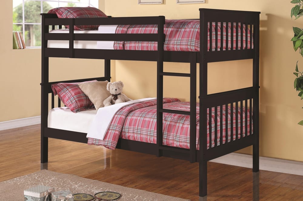 T2500 - Bunk Bed with Ladder & Guard Rail for Kids, Spittable into two beds, Twin/Twin